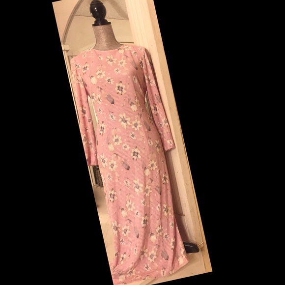 1960s Bubble Gum Pink Handmade Floral Maxi Dress M - Picture 4 of 8